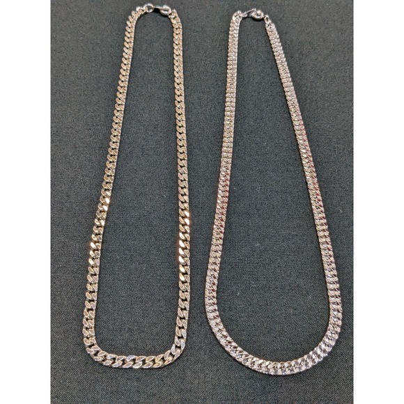 Jewelry - Vintage Silver Tone Curb Chain Necklaces Spring Ring CLEAN ~18" Lot of 2